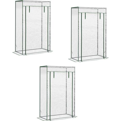 3er-Set gewächshaus Treibhaus Tomatenhaus Frühbeet mit Tür zum Aufrollen Stahl Kunststoff Transparent 100x50x150cm