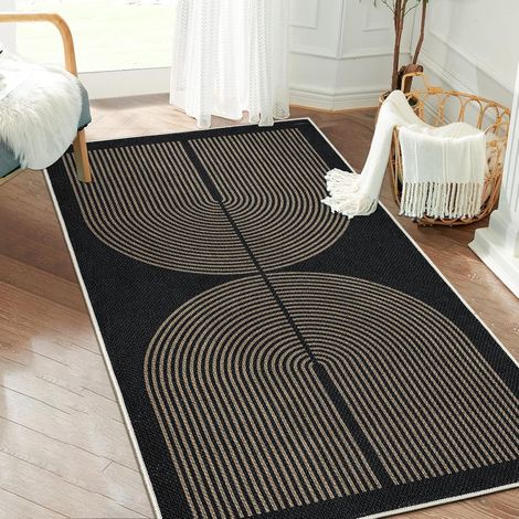 Tapis de couloir, 80 x 150 cm, aspect jute, naturel, lavable, noir, marron, antidérapant, pour couloir, cuisine, chambre à coucher, balcon (1/5)