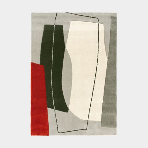 Tapis de salon design - Seventies - Formes rouges et grises - 160 x 230 cm (1/3)
