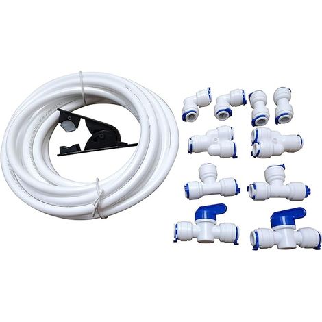 3/8" Inch 5M Hose + 3/8" Inch Quick Connect Water Purifier Tube Fittings for RO System (Ball Valve + Type L + Y + I + T) + PVC Pipe Cutter (1/4)