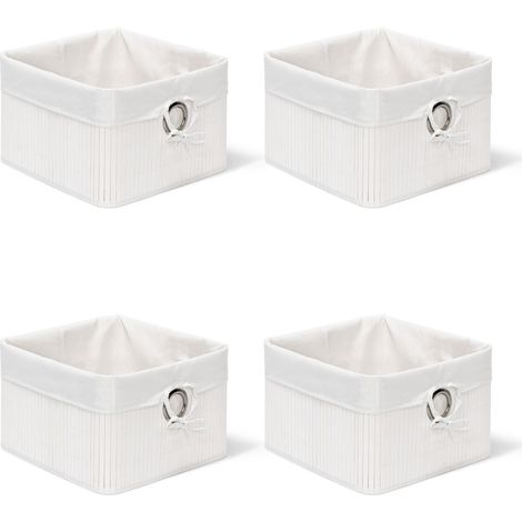 Set of 4 Relaxdays Storage Basket, Fabric Lining, Bamboo, Rectangular, Bathroom, Accessories, HxWxD: 20x31x31 cm White