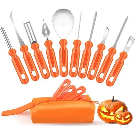 Ensemble professionnel de 10 pièces pour la sculpture de citrouilles - Outils en acier inoxydable avec sac de rangement (1/5)
