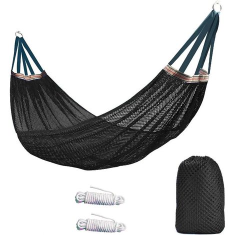 Hängematte für Outdoor-Aktivitäten, Camping, 260 x 130 cm, Schwarz, atmungsaktiv, ideal zum Wandern, für Strandurlaube und zum Entspannen im Garten. (1/5)