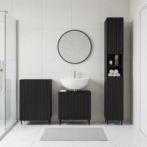 vidaXL 3 Piece Bathroom Cabinet Set ZWOLLE Black Engineered Wood (1/5)
