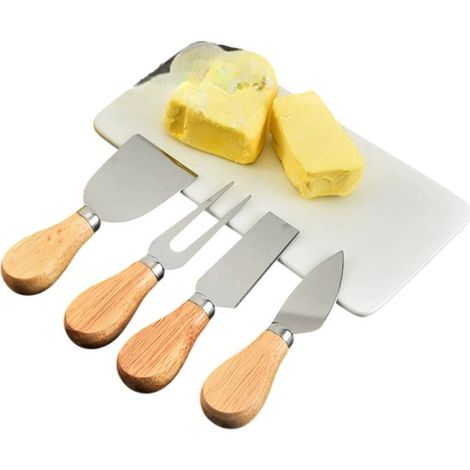 Set à fromages 4 pièces, couteaux à fromage en acier inoxydable avec poignées en bois, pour fromages à pâte molle et dure (1/5)