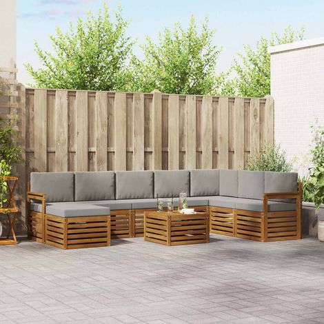 Ecksofa Set 9 pcs Natürlich und Hellgrau Massivholz Akazie (1/5)