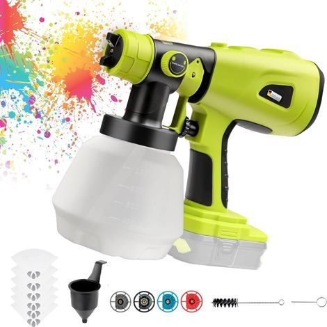 Pulvérisateur de peinture sans fil compatible avec la batterie Ryobi 18V, pistolet de pulvérisation de peinture électrique avec 4 buses, 3 modèles et réservoir amovible de 1000ML (1/5)