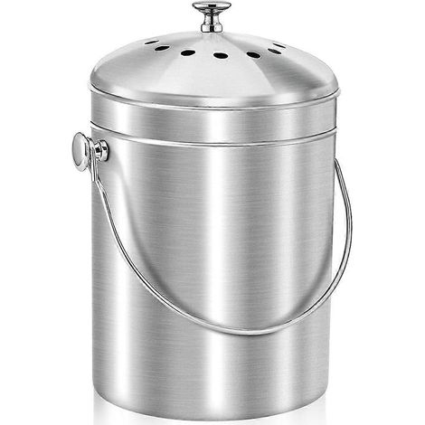 Composteur de cuisine de 5 litres (1,3 gallon) en acier inoxydable avec couvercle, inodore - FFY (1/4)