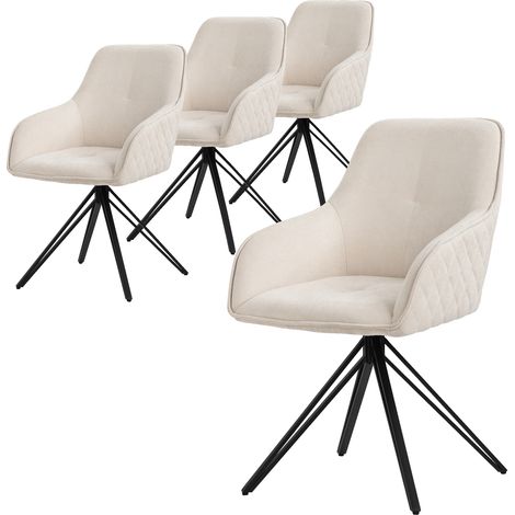ML-Design Esszimmerstühle drehbar 4er Set, Textil Webstoff, Creme, Wohnzimmerstuhl mit Armlehne/Rückenlehne, 360° Drehstuhl, Polsterstuhl mit Metallbeine, Ergonomische Sessel, Küchenstuhl Loungesessel