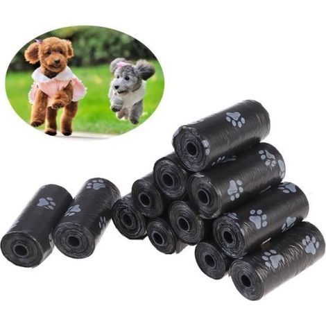12 rotoli di sacchetti biodegradabili per escrementi di cane, sacchetti per rifiuti di animali domestici (neri) (1/3)