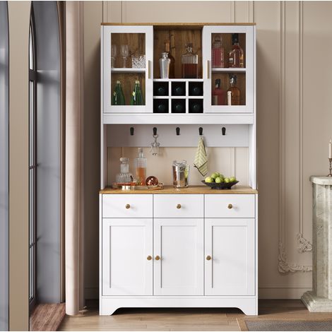 Credenza alta bianca da cucina con effetto venatura legno, mobile contenitore, 94,5x30x175,5 cm (1/5)