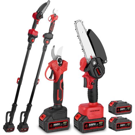 Set Forbici da potatura e motosega ad asta telescopica, asta telescopica regolabile da 2 m + motosega senza spazzole da 6 pollici + potatore elettrico da 25 mm, con 2 batterie
