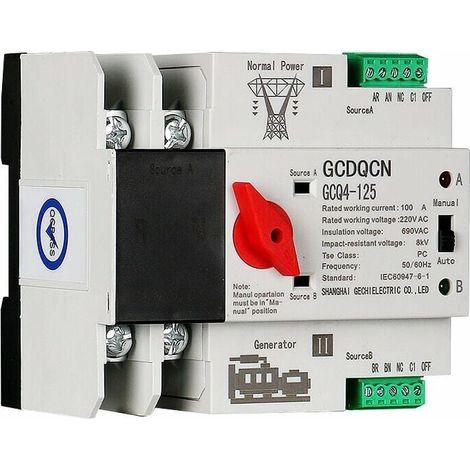 Interruptor de transferencia automática de doble alimentación 2P100A, interruptor ATS de milisegundos aislado de nivel PC, montaje en riel (1/4)