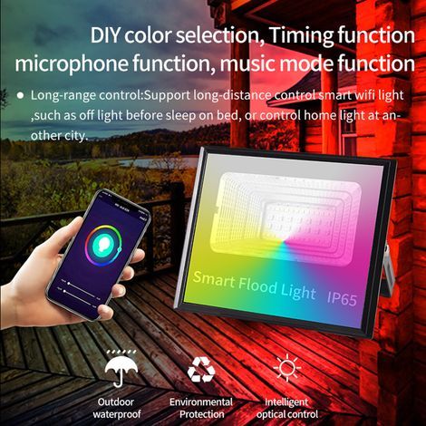 30W 2000lm RGB Smart WiFi Projector with Dimmable Color Changing 2700K-6500K. Stage lights work with Alexa and are suitable for outdoor wall washing, landscaping, and gardens. (1/5)