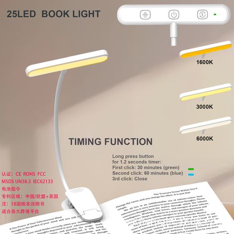 Klemmbare Leselampe – Bücher-, Noten- oder Piano-Klemmlampe, Schreibtischlampe und Nachttischlampe, 25 LED, warm-cremes Licht, ideal für Bibliothek, Studium oder Wohnzimmer