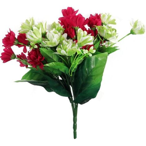 Bouquet de 12 petits dahlias à grandes feuilles, 42 cm, vert bordeaux (1/3)