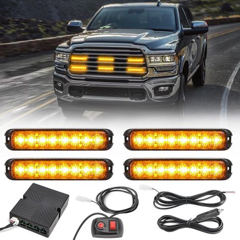 4 x 8 Gyrophare Led Stroboscopiques - Barre Led Clignotantes d'urgence Pour Voiture, Camion, Remorque, Caravane, Camping-car (ambre) (1/5)