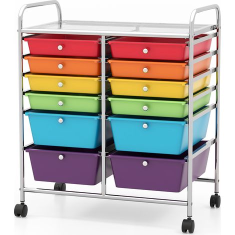 COSTWAY 12 Drawer Rolling Storage Cart Utility Cart with Wheels-Colorful (1/5)