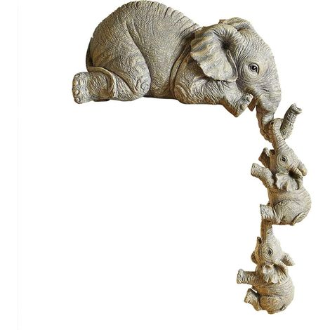 Juego de 3 figuras de elefantes, elefante madre y 2 bebés, esculturas colgantes con borde, decoraciones para el hogar, figuras de elefantes, esculturas de resina, adornos de elefantes de resina (1/5)