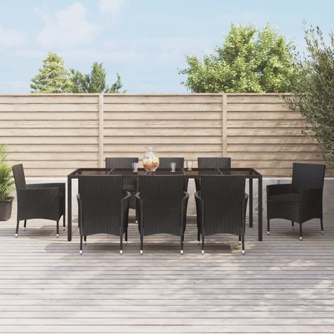 Set de comedor de jardín 9 pzas y cojines ratán sintético negro vidaXL (1/5)