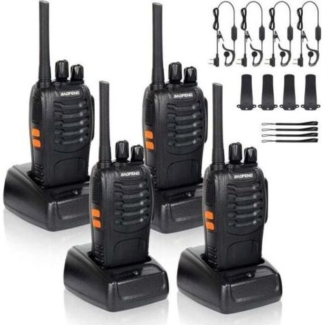 4 x talkies-walkies radio à deux canaux 400-470 MHz talkies-walkies avec écouteurs d'origine émetteur FM radio portable rechargeable 16 canaux - noir