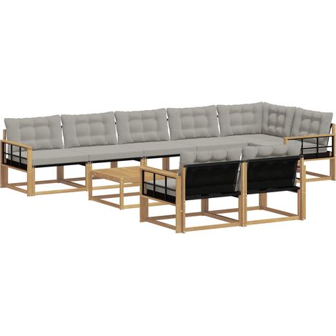 Conjunto de sofás de exterior 9 uds. Blanco y Gris Claro vidaXL (1/5)