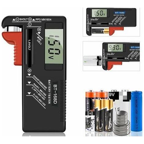 Digitaler Batterietester, Universal-Batterietester, Batterietester für AA-, AAA-, C-, D-, PP3-, 9V- und Knopfzellenbatterien – Funktioniert ohne Batterien (1/5)