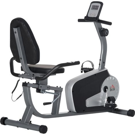 Cyclette Orizzontale 8 Livelli di Resistenza 122-137x62x103 cm con Monitor LCD 2 Ruote Nero