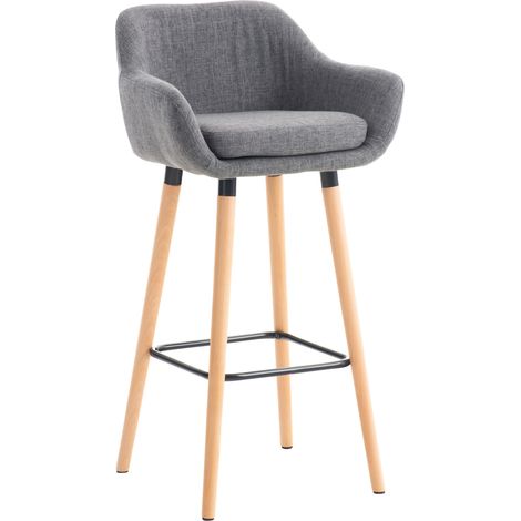 Sgabello da bar lounge x1 Seduta dal design scandinavo in tessuto grigio chiaro gambe in legno poggiapiedi in metallo 100004924