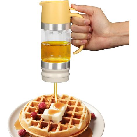 Distributeur de Miel en Verre Anti-Goutte, 315 ml/ 10,65 Oz Distributeur Miel avec Poignée, Distributeur de Sirop, Pot de Miel Amovible pour Le Miel et Le Sirop (1/5)