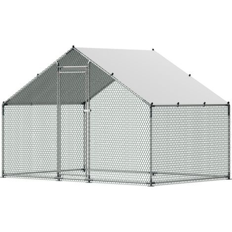 Mophorn Großer Hühnerstall 3x2x2 m mit Abdeckung, begehbarer Auslauf mit Turmdach und Sicherheitsschloss, geeignet für Hühner, Enten und Kaninchen, robustes Gehege für Garten, Hof oder Bauernhof (1/5)