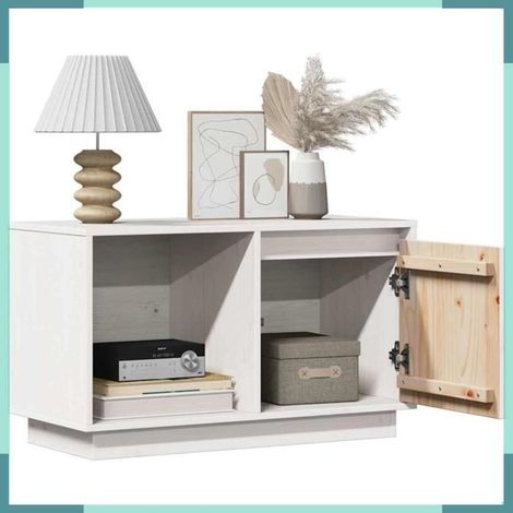 814335 Meuble TV Blanc 74x35x44 cm Bois de pin massif (1/5)