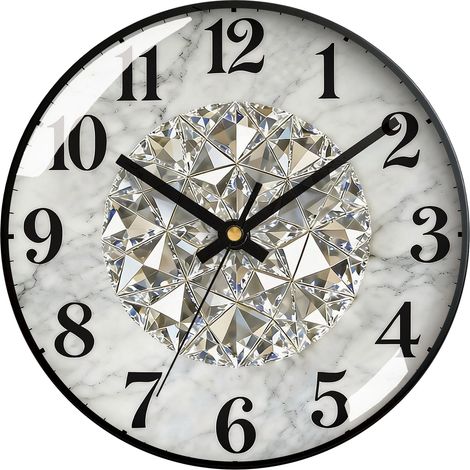 Horloge murale de luxe en cristal et marbre (20 cm), silencieuse, décoration artistique, cadeau de pendaison de crémaillère original. (1/5)