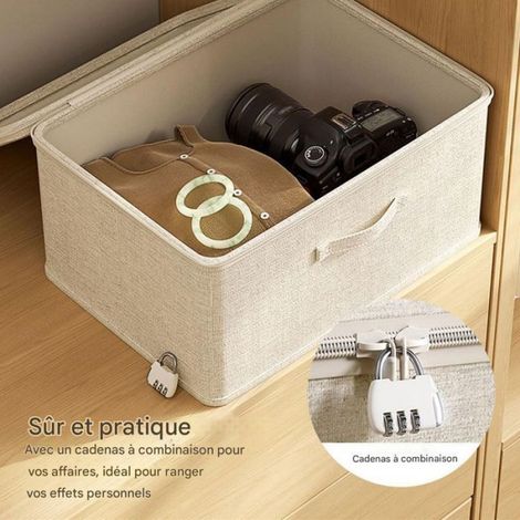 Boîte verrouillable, boîte de rangement en tissu avec couvercle, pour vêtements et jouets (40 x 30 x 21 cm) (1/5)