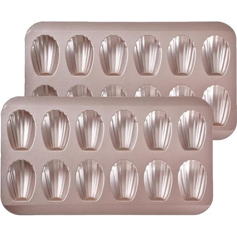 Madeleine Backformen (2 Stück), 12 teilige Madeleine Form für muschelförmige Kuchen, Antihaft Backblech aus Kohlenstoffstahl für Madeleines, gold (1/5)