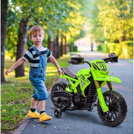 Moto elettrica per bambini con rotelle 105 cm verde OKMYHOME (1/3)