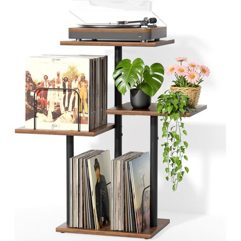 Meuble Botanique pour Platine Vinyle avec Rangement, Table en Bois pour Platine avec Étagère LP, Organisateur et Présentoir de Disques pour Petits Espaces, Appartements, Chambre et Salon (1/5)