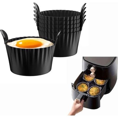Ensemble de 6 accessoires pour friteuse à air chaud : moule à œufs, plateau en silicone, sans BPA, compatible avec toutes les friteuses à air chaud, noir, 9 x 9 x 5,5 cm. (1/5)