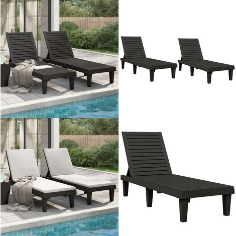 Sonnenliegen 2 Stk. Schwarz 155x58x83 cm Polypropylen - Sonnenliege - Gartenmöbel - Outdoor Möbel - Pool Accessoire - Liegefläche - Home & Living (1/5)
