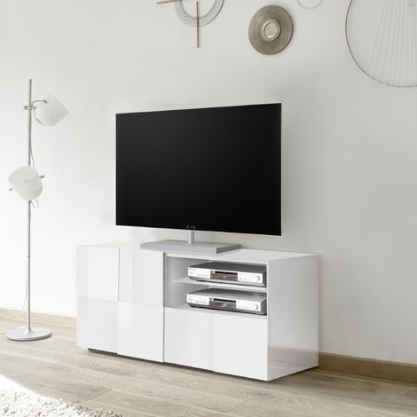 Meuble TV design laqué blanc 120cm MADO (1/5)