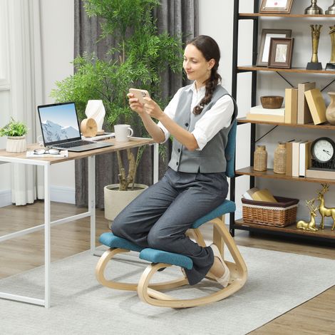 Chaise à genoux ergonomique avec dossier. siège assis genoux à bascule. correcteur de posture 51x84x93cm bleu foncé