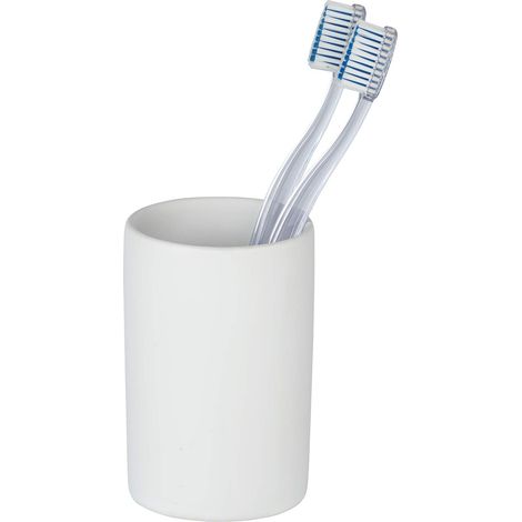 Wenko - Bicchiere Polaris per spazzolino da denti, in ceramica, Ø 7,5 x 11,2 cm, ceramica, bianco, 7 x 11 x 7 cm (1/5)