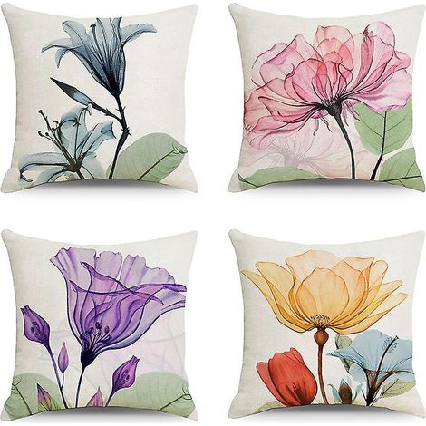 extrieur Housse De Coussin, 45x45cm, Lot De 4 Impermable Fleurs Colores Motif Canap Taie D'oreiller Pour Patio Jardin Salon Chambre Dcoration (1/4)