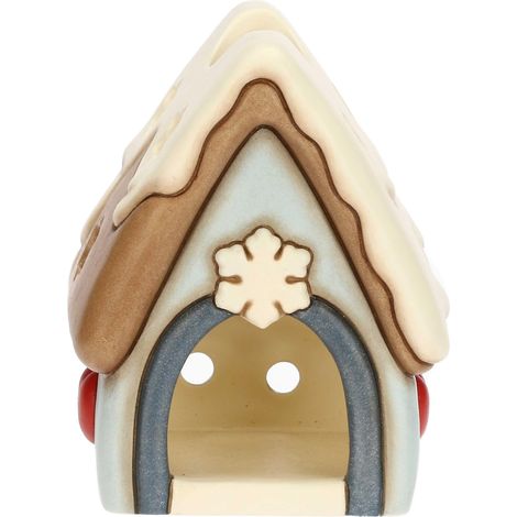THUN, Porta Tea-Light, Casetta con Vischio in Ceramica, Linea Inverno Incantato, Accessorio tè da Collezione per Cucina, Idea Regalo per Natale, 9.4 x 9.6 x 12 cm (1/5)