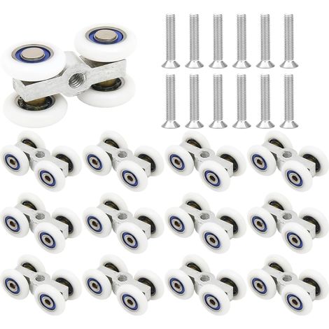 12 Pack Sliding Door Roller with M6 x 30 Screws, Sliding Door Rollers, Shower Door with Metal Axles, 4 Wheels for Sliding Glass Door, Cabinet, Shower Door (1/5)