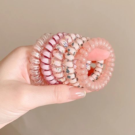 Set mit 5 Haargummis in Form einer Telefonleitung für Mädchen, elastisch und strapazierfähig, geeignet für alle Haartypen. (1/5)