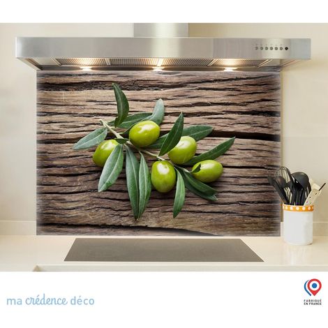 Fond de hotte : Olives sur bois - Verre trempé - 60 cm - 45 cm (1/5)