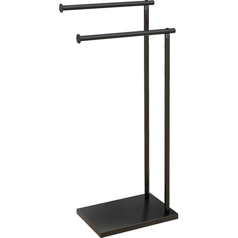 Piantana Portasciugamani da Bagno da Terra Autoportante 2 Bracci in Metallo 35,5x20x78 cm Nero (1/5)
