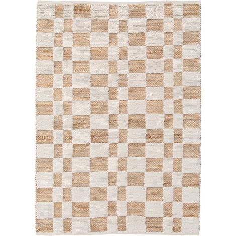 Tapis de Salon Rectangulaire en Jute Laine et Coton Coloris Blanc Neige 160 x 230 cm - PANGIVO