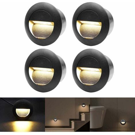 Aplicación de pared empotrada 3 W – aluminio negro estanco IP65 – luz blanca cálida 3000 K – lote de 4 para escaleras, terrazas y exterior (1/5)